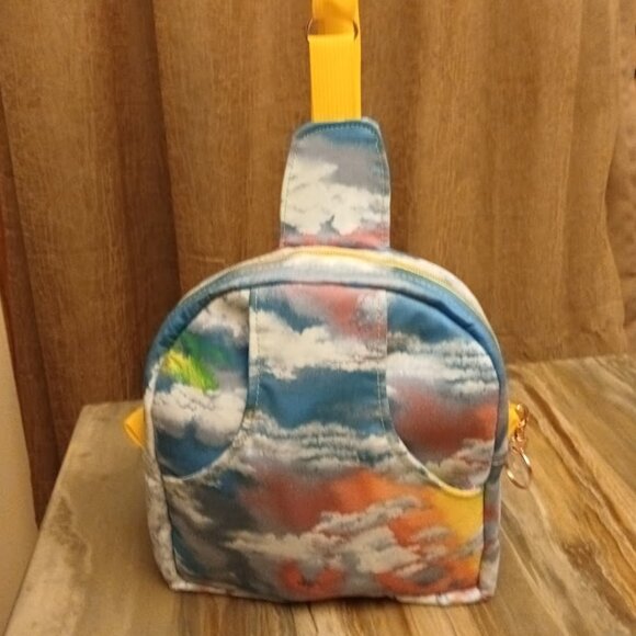 New Rainbow Clouds print Mini Backpack Sling Bag Pink Blue Green Zippered tote - Picture 2 of 8